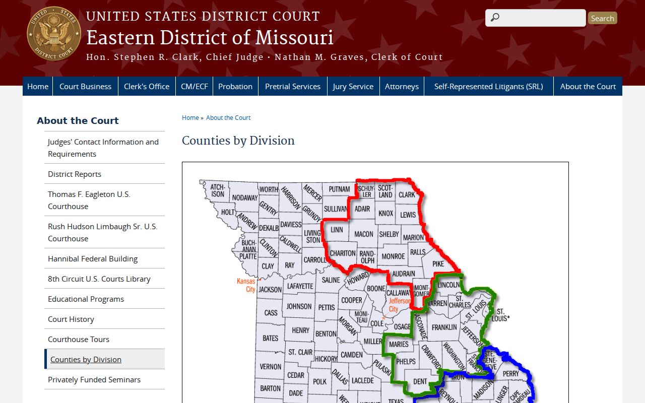 Gasconade County case search reference showing the federal Eastern District county division listing