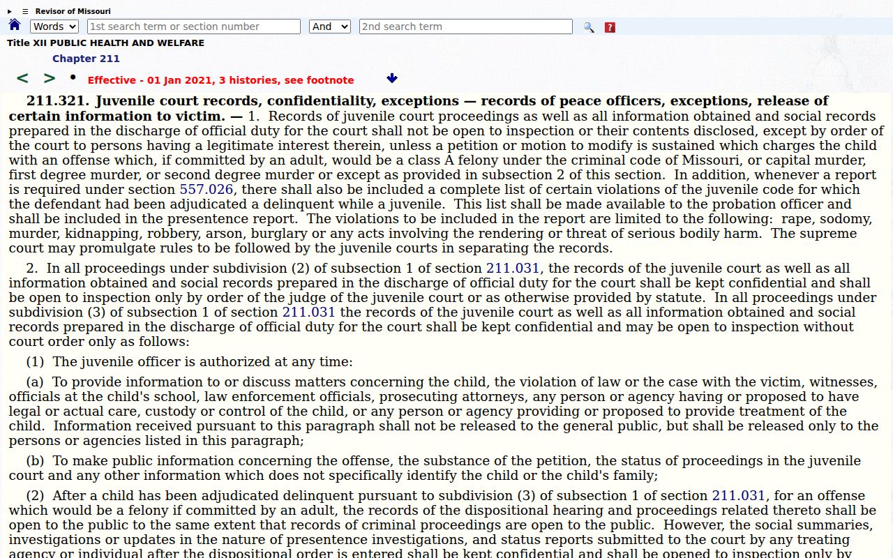 Gasconade County criminal docket juvenile confidentiality statute, section 211.321